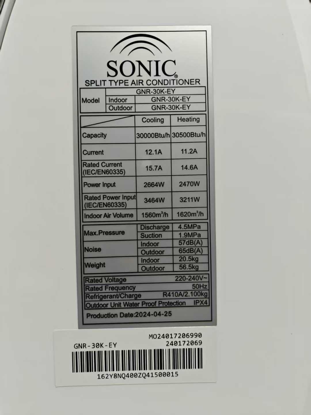 30000Btu Air Conditioning Class A Split A/C ON OFF Type Air Conditioners 220V 50Hz Fast Cooling and Heating Aircons