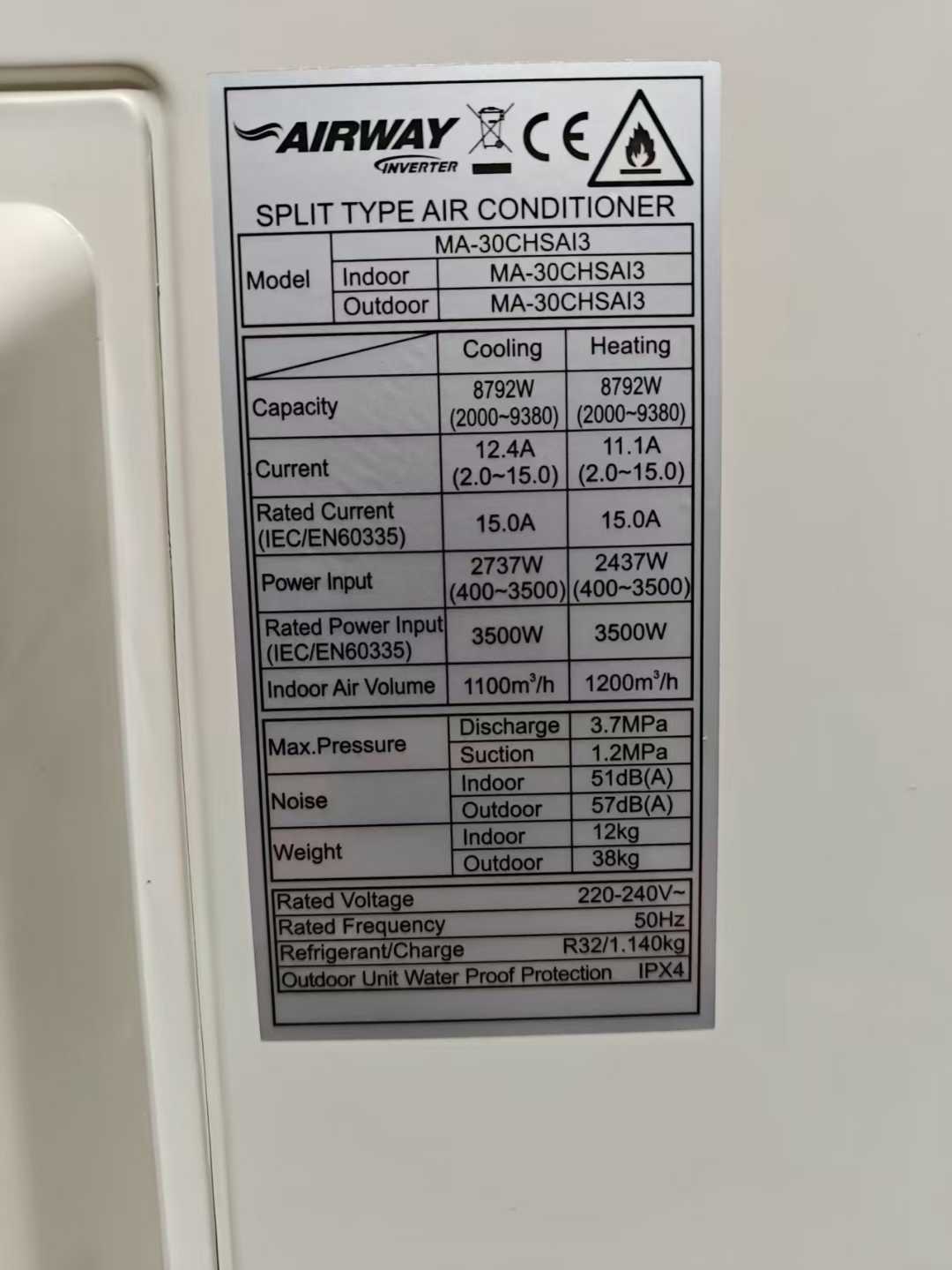 30000Btu R32 Inverter Split Air Conditioner Wall Mounted Air Conditioning High Efficiency Heat Pump A/C